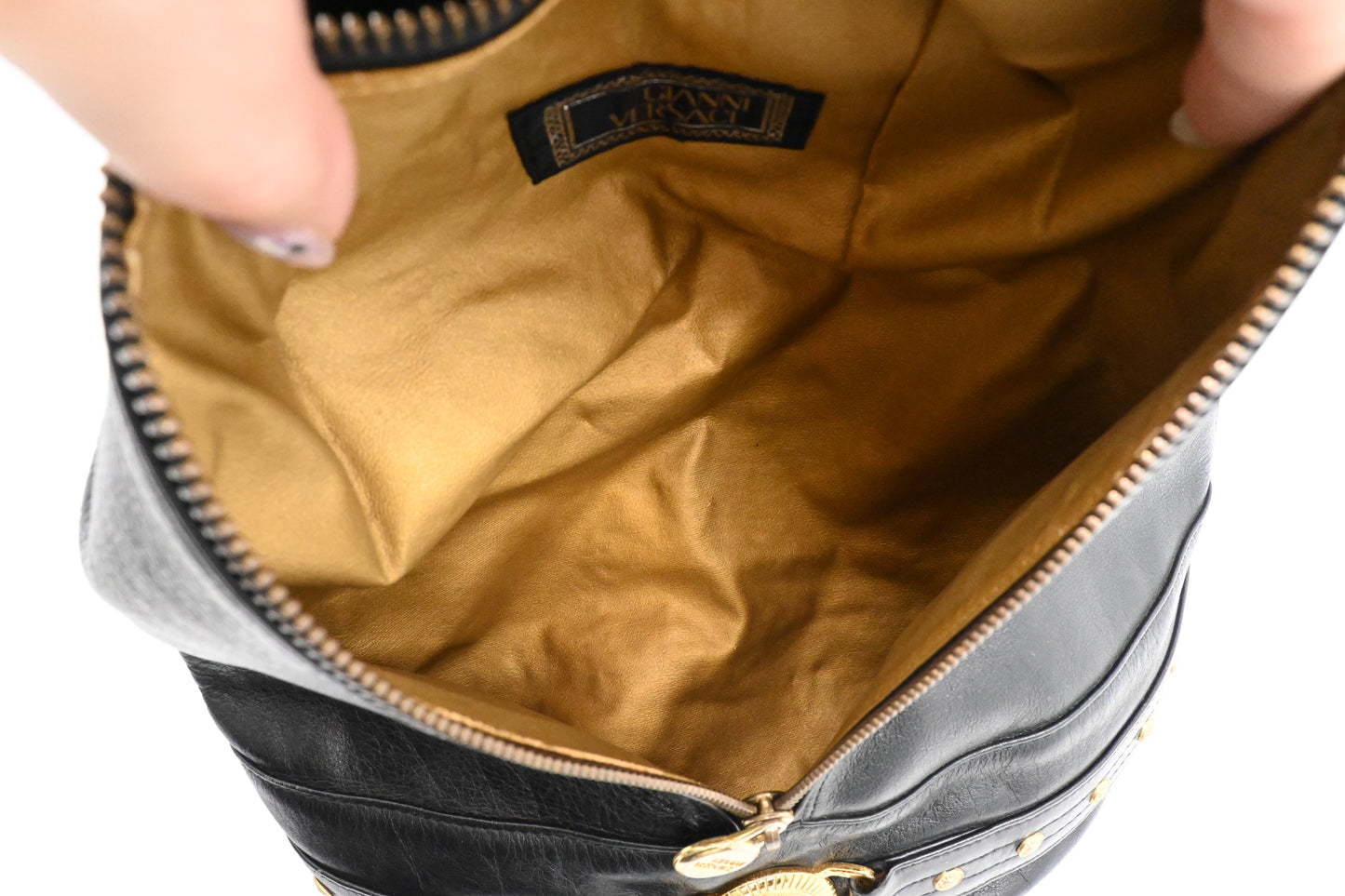 Versace Sling Shoulder Bag in Black Leather