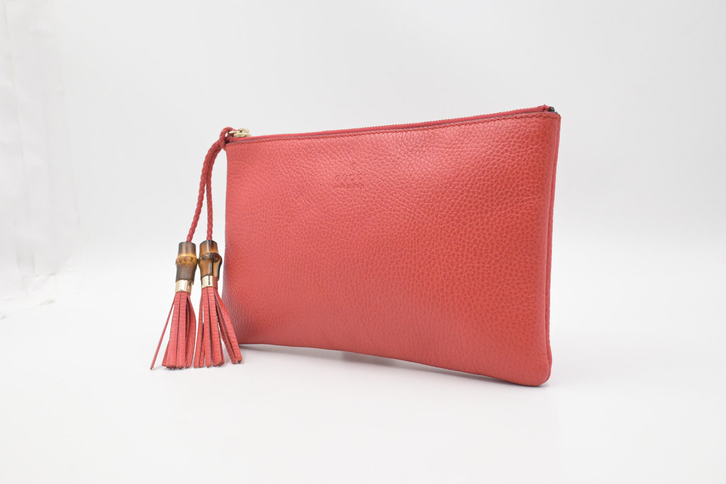 Gucci Bamboo Pouch in Red Orange Leather