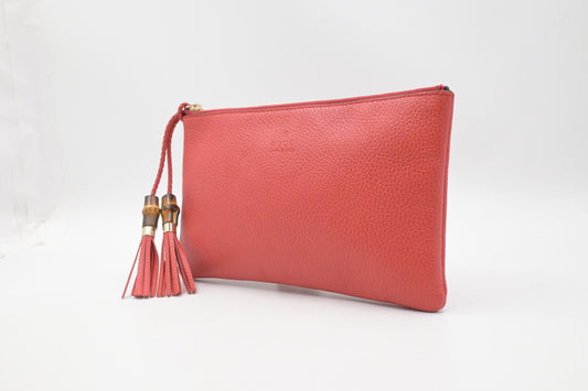Gucci Bamboo Pouch in Red Orange Leather