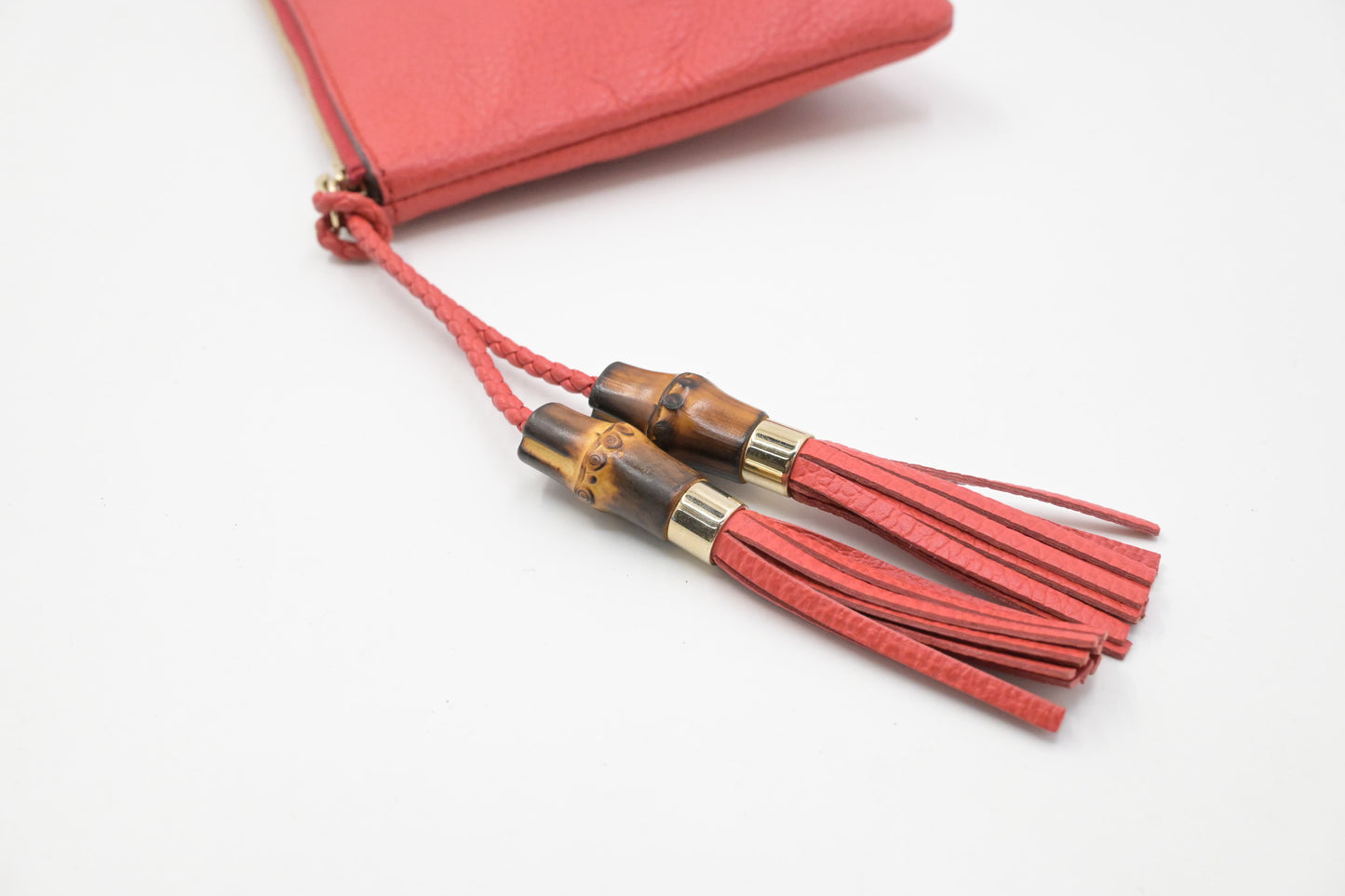 Gucci Bamboo Pouch in Red Orange Leather