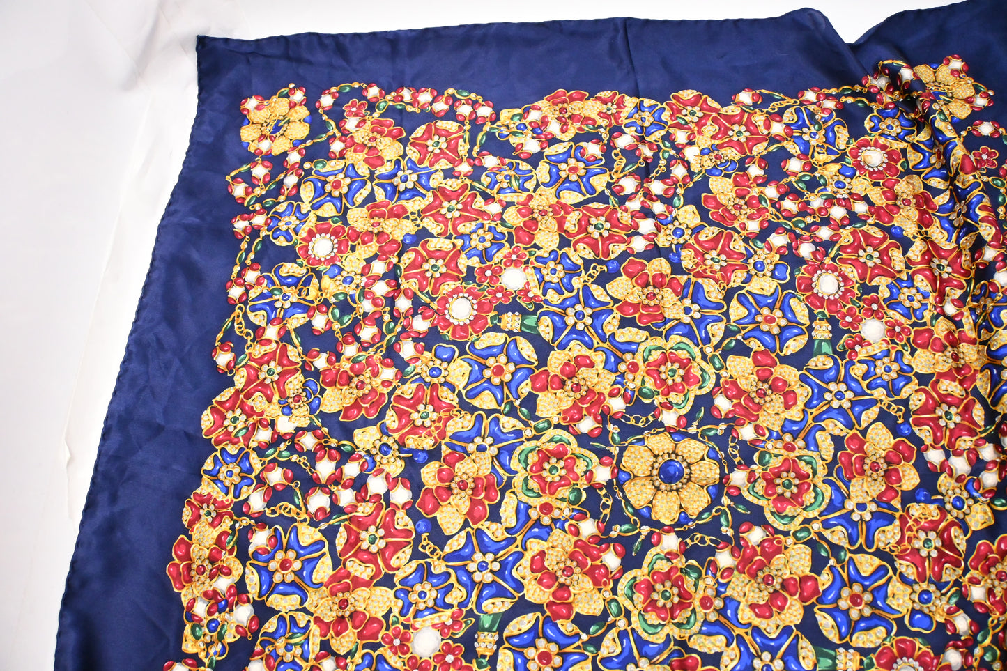 Chanel Jewel Flowers Scarf in Blue Silk