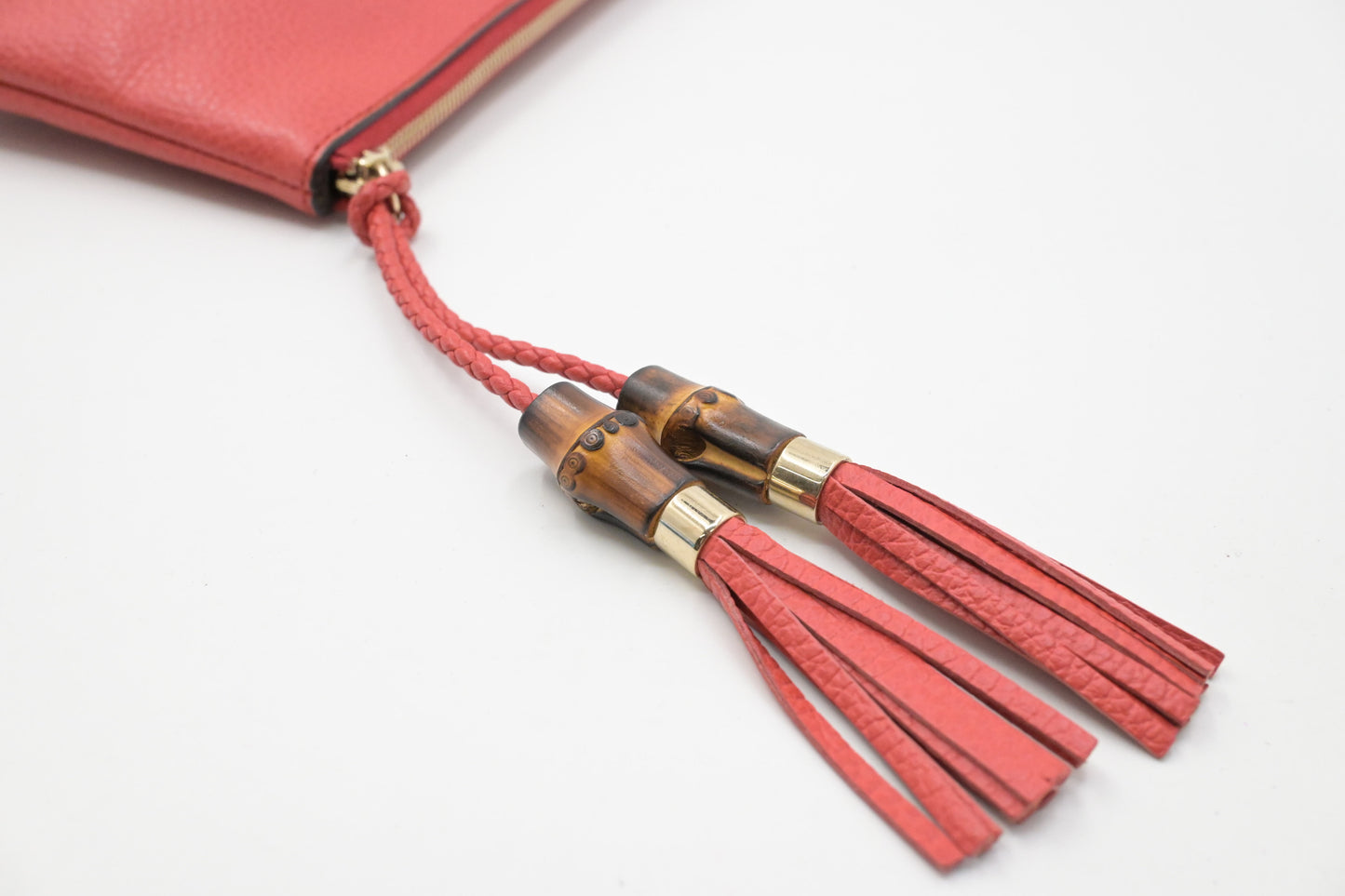 Gucci Bamboo Pouch in Red Orange Leather
