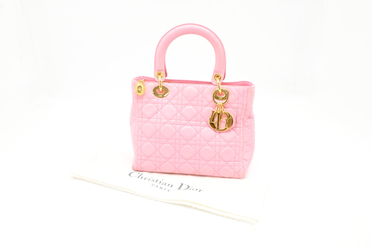 Dior Medium Lady Dior in Pink Cannage Leather
