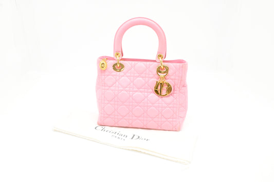 Dior Medium Lady Dior in Pink Cannage Leather