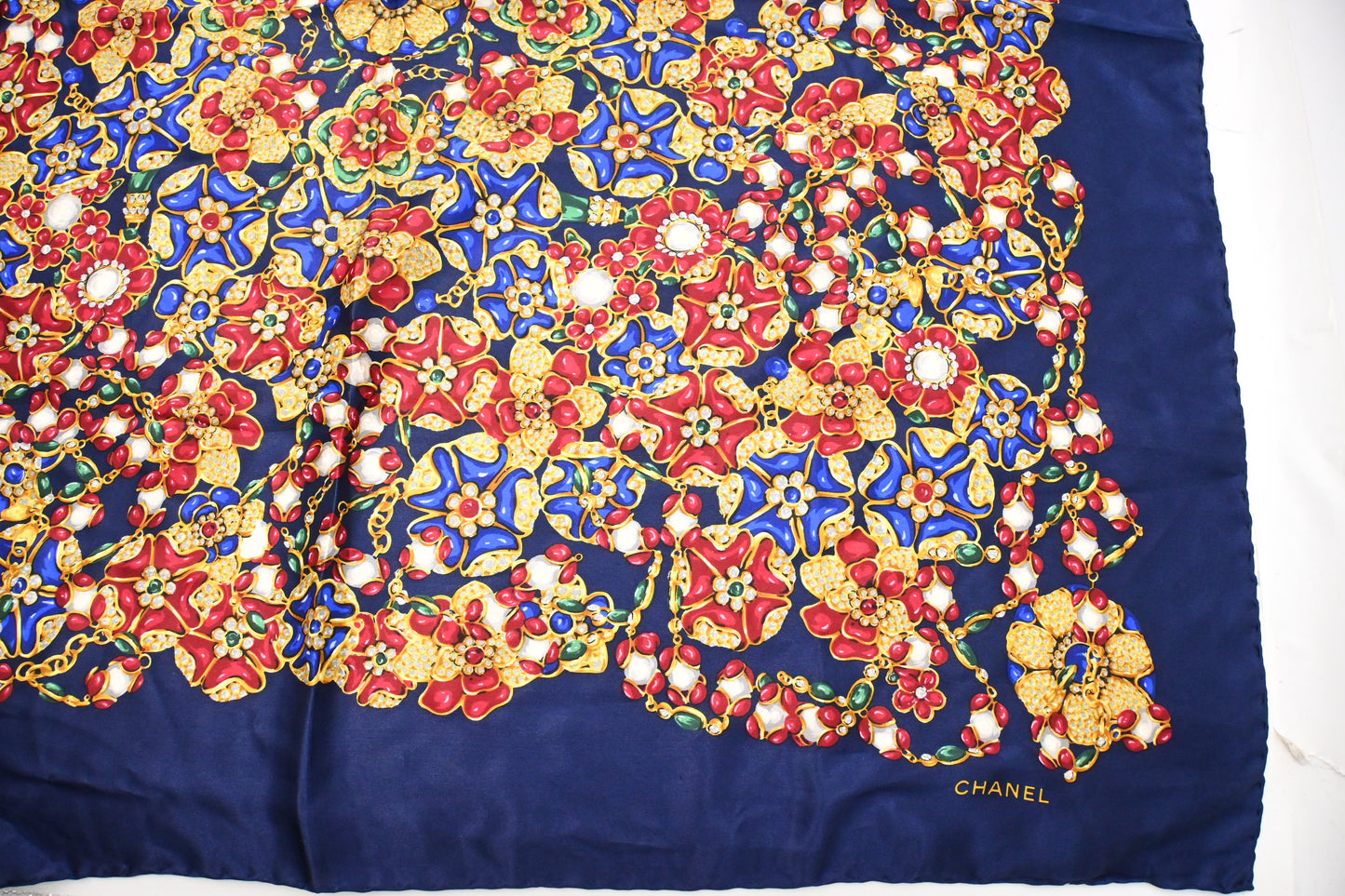 Chanel Jewel Flowers Scarf in Blue Silk