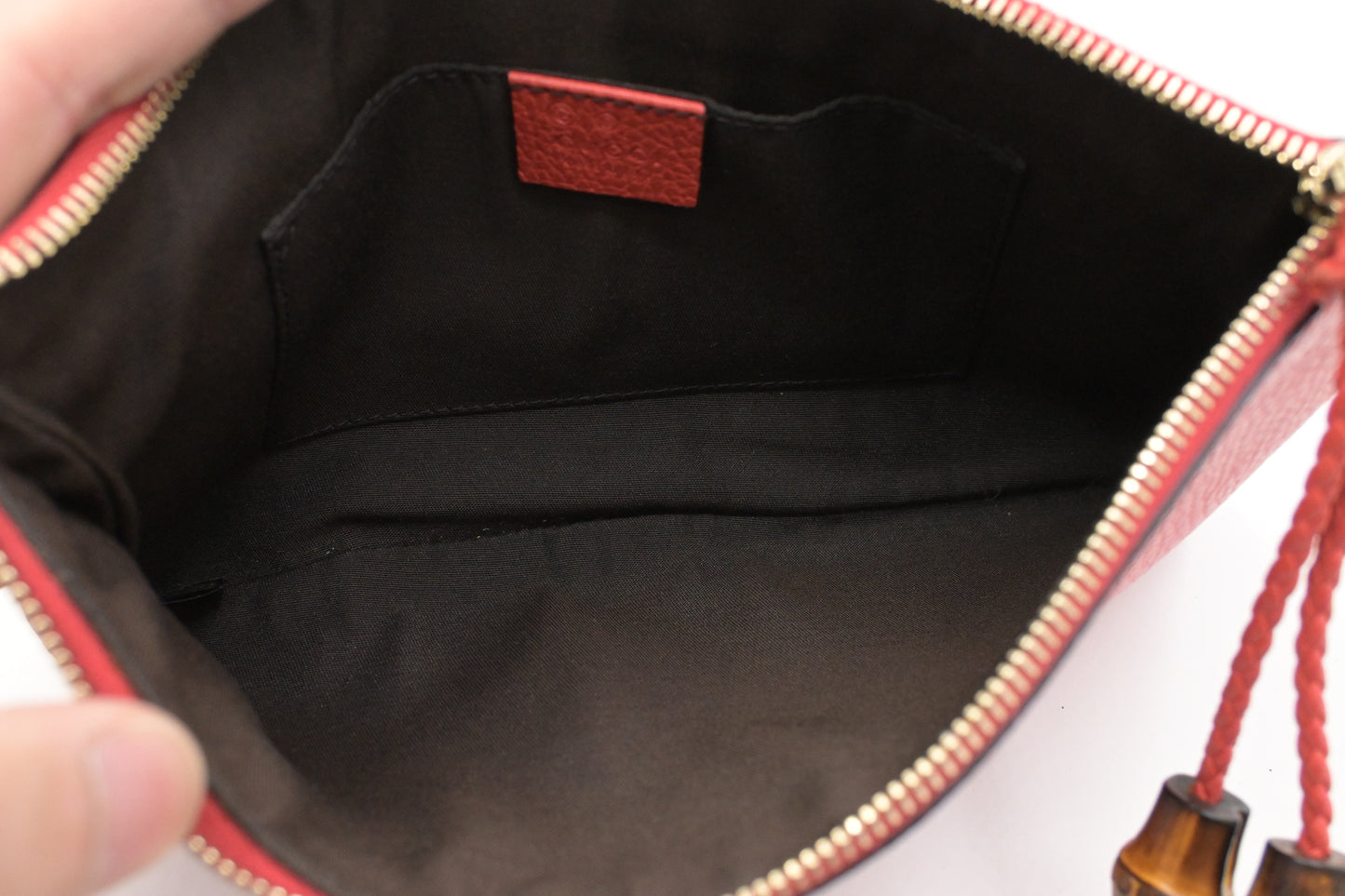 Gucci Bamboo Pouch in Red Orange Leather