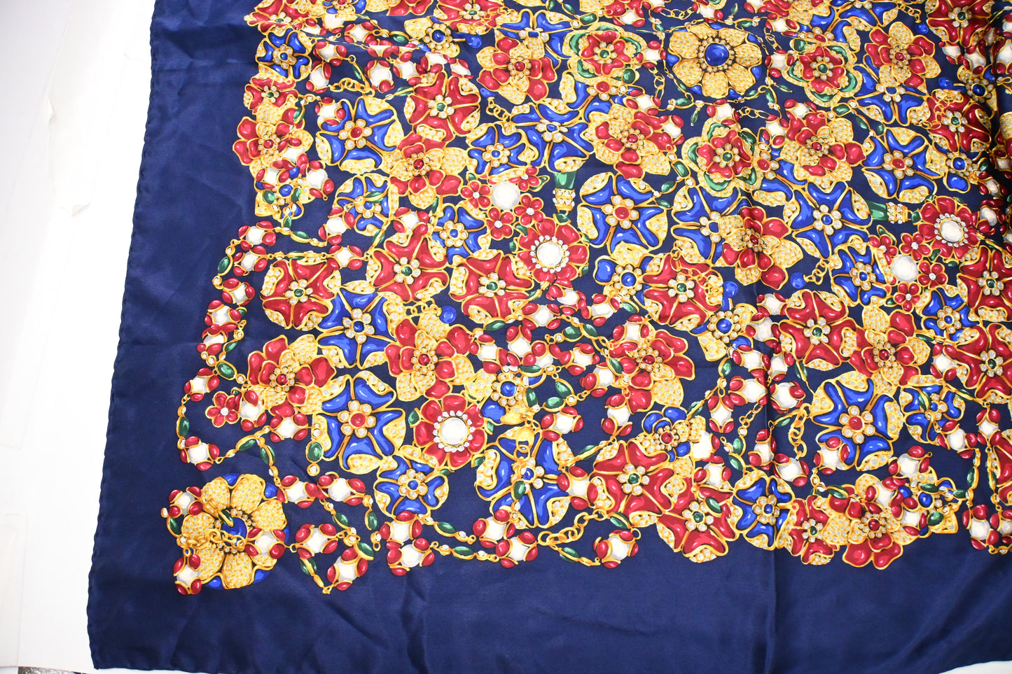 Chanel Jewel Flowers Scarf in Blue Silk