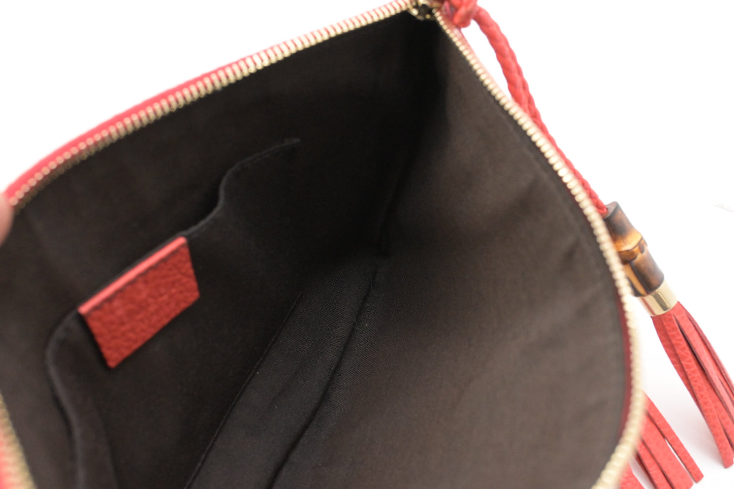 Gucci Bamboo Pouch in Red Orange Leather