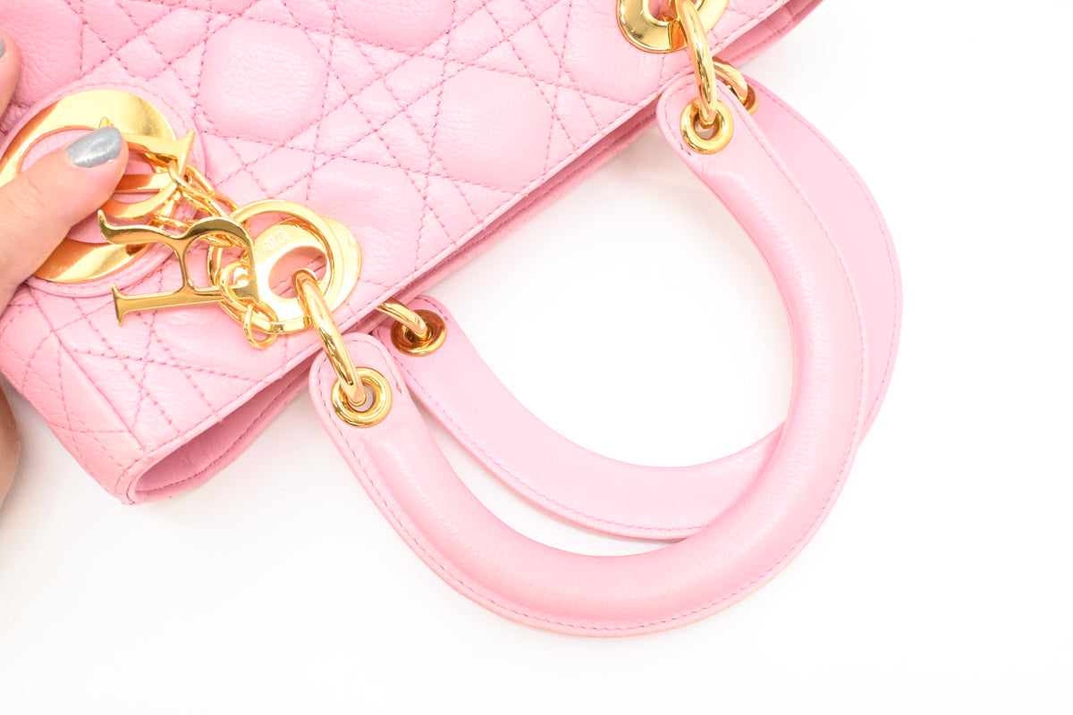 Dior Medium Lady Dior in Pink Cannage Leather