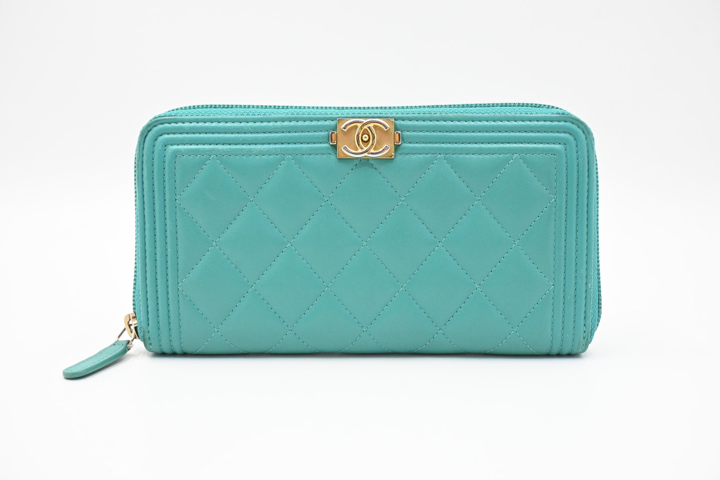 Chanel Boy Long Zippy in Teal Leather