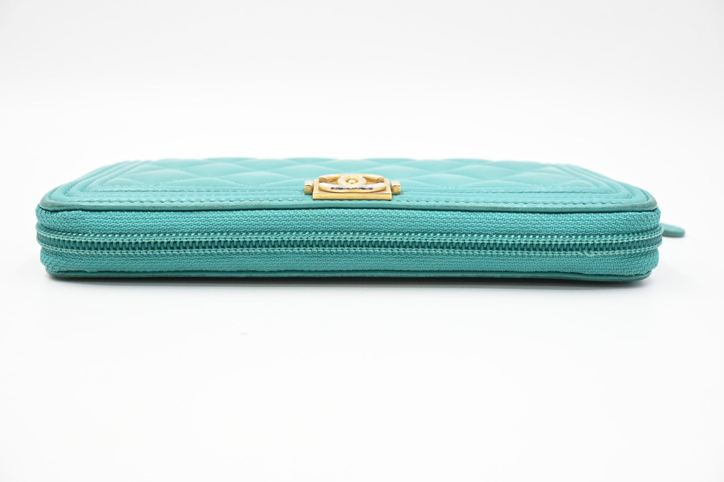 Chanel Boy Long Zippy in Teal Leather