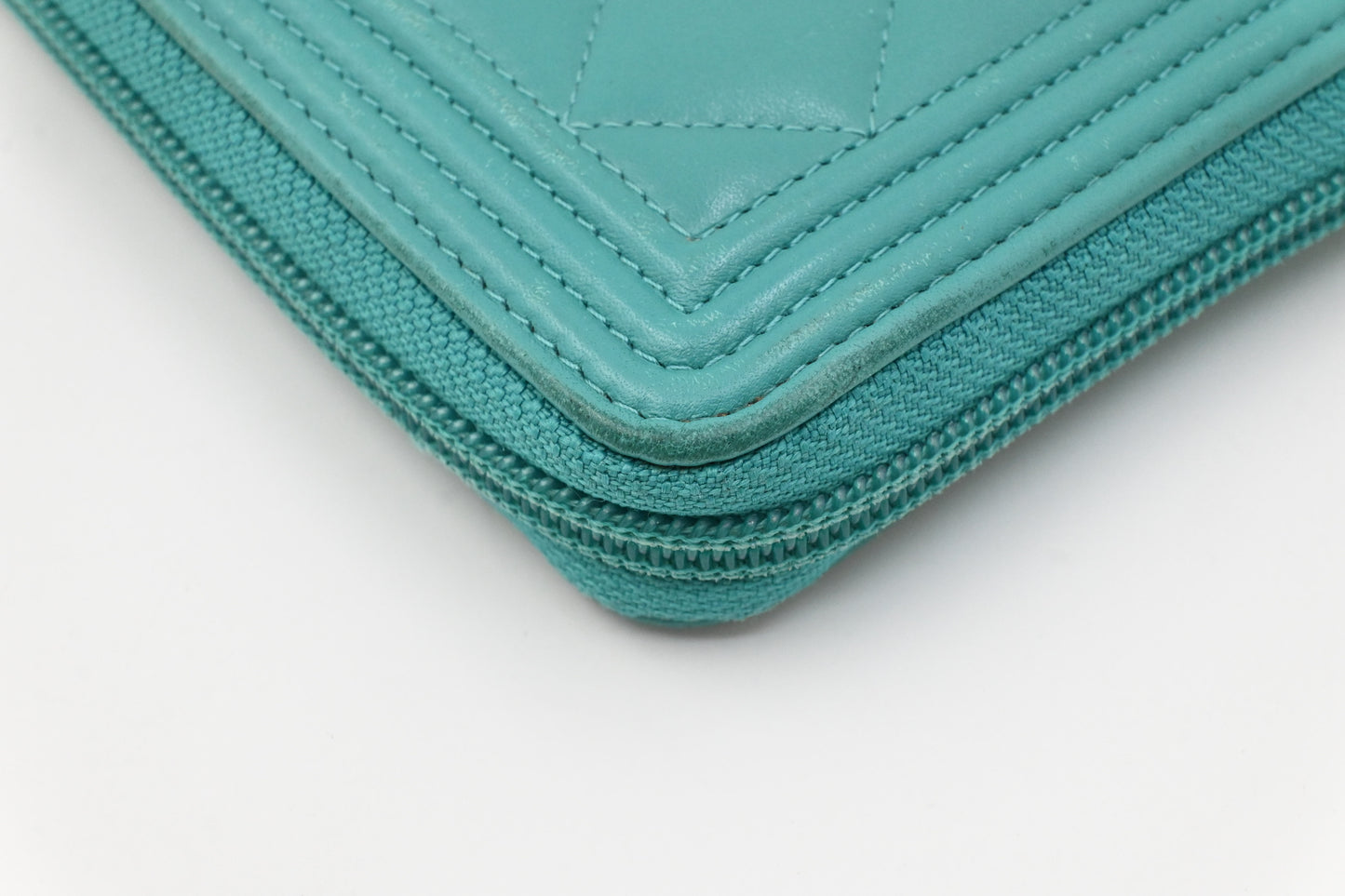 Chanel Boy Long Zippy in Teal Leather