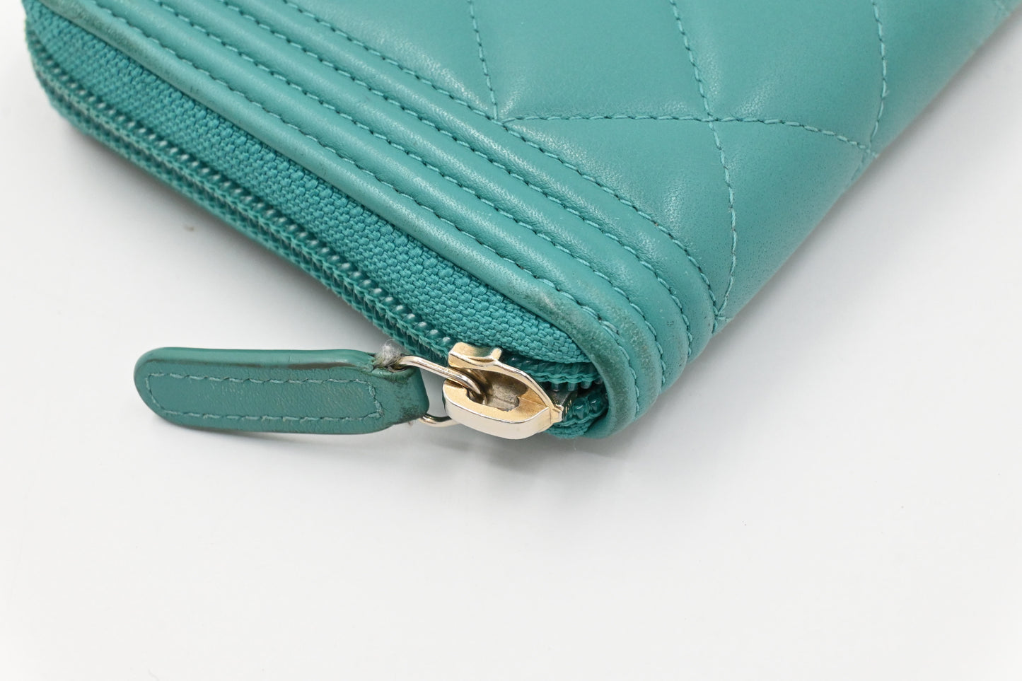 Chanel Boy Long Zippy in Teal Leather
