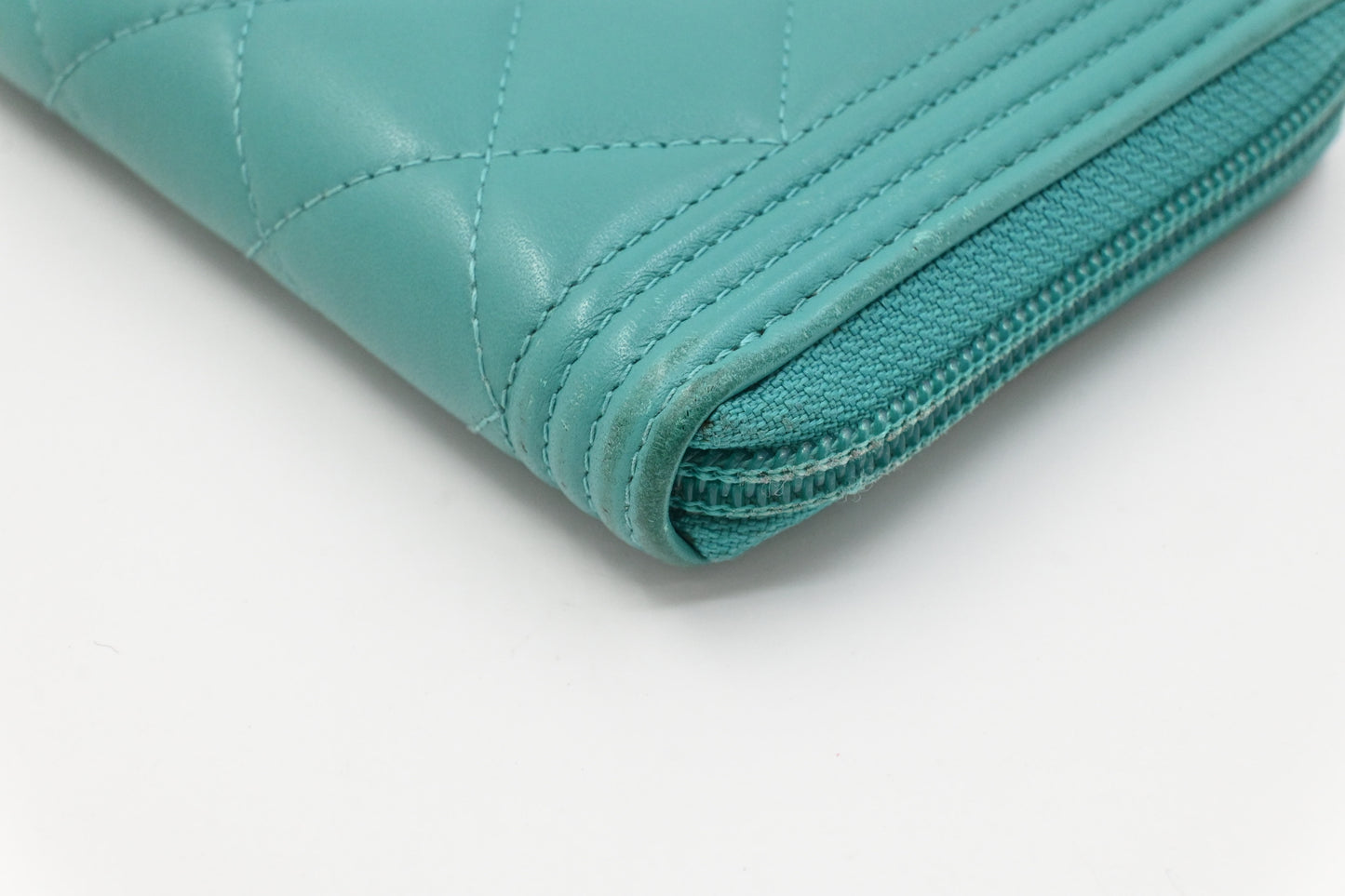Chanel Boy Long Zippy in Teal Leather