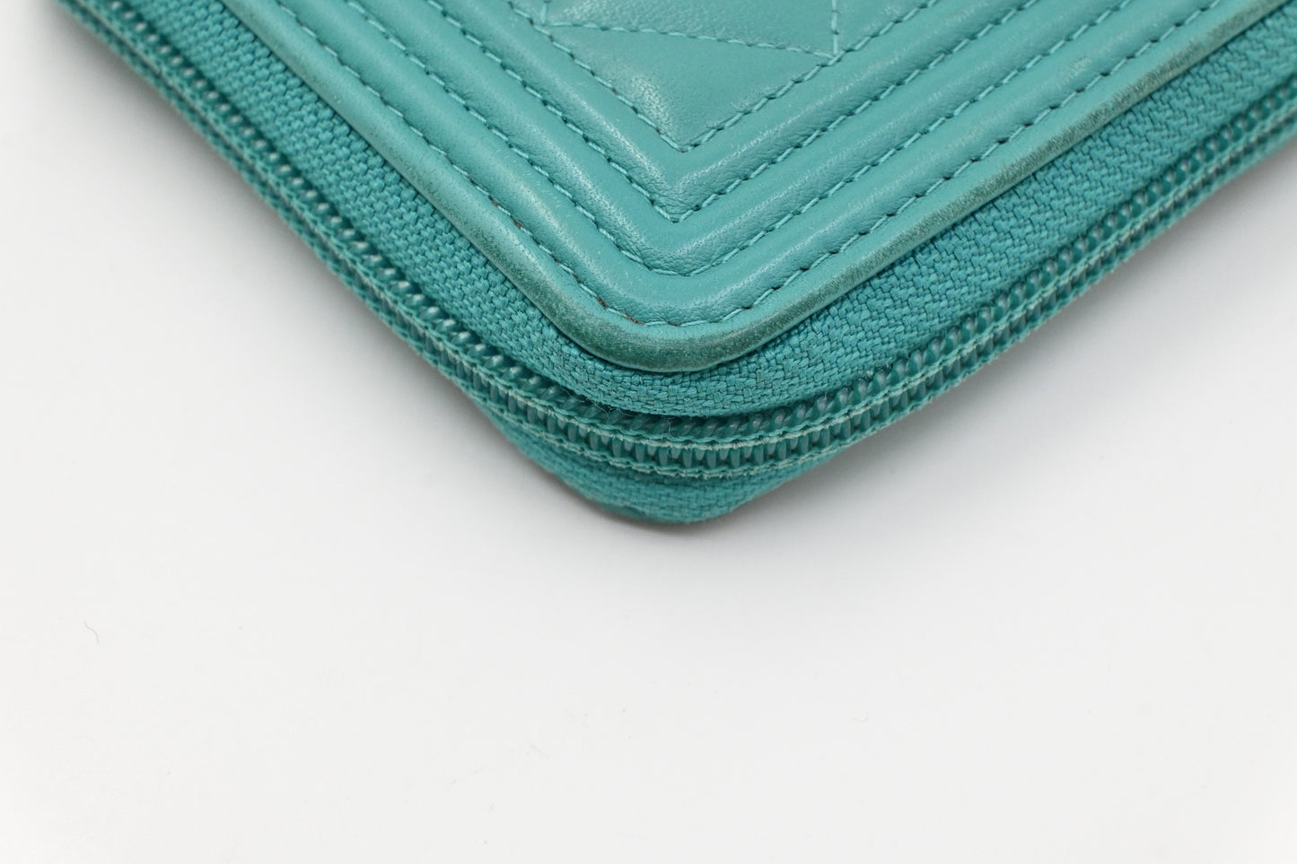 Chanel Boy Long Zippy in Teal Leather