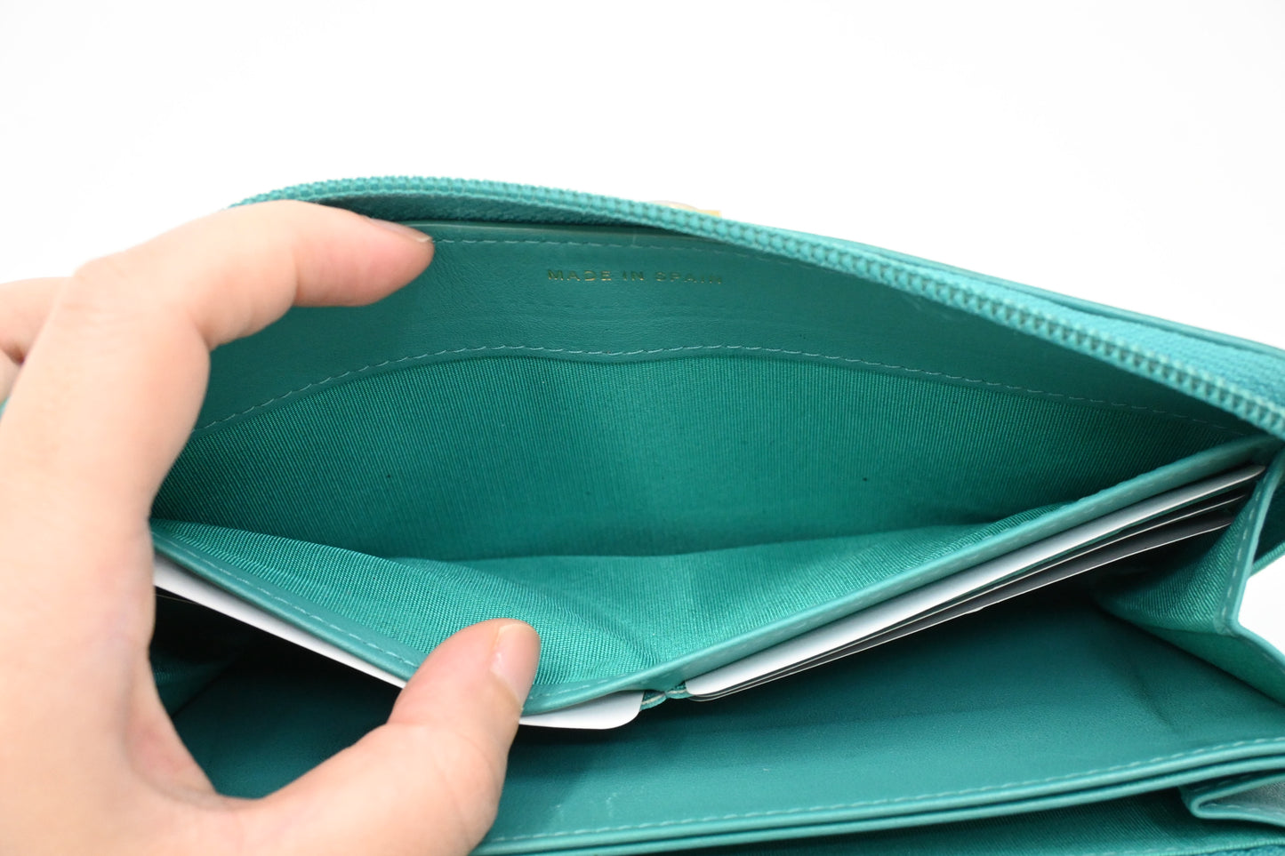Chanel Boy Long Zippy in Teal Leather