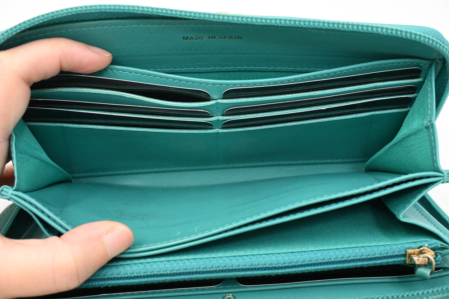 Chanel Boy Long Zippy in Teal Leather