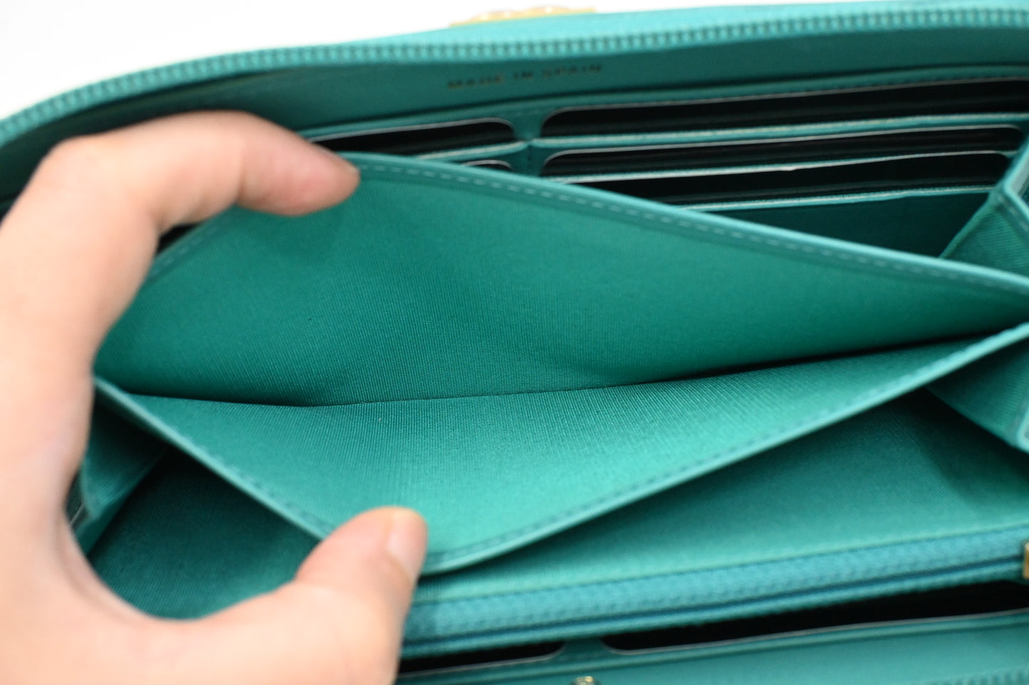 Chanel Boy Long Zippy in Teal Leather