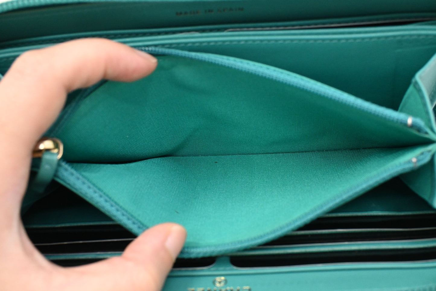 Chanel Boy Long Zippy in Teal Leather