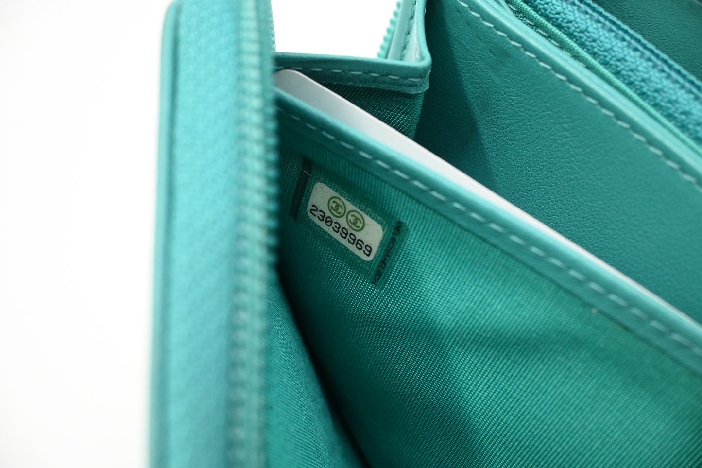 Chanel Boy Long Zippy in Teal Leather