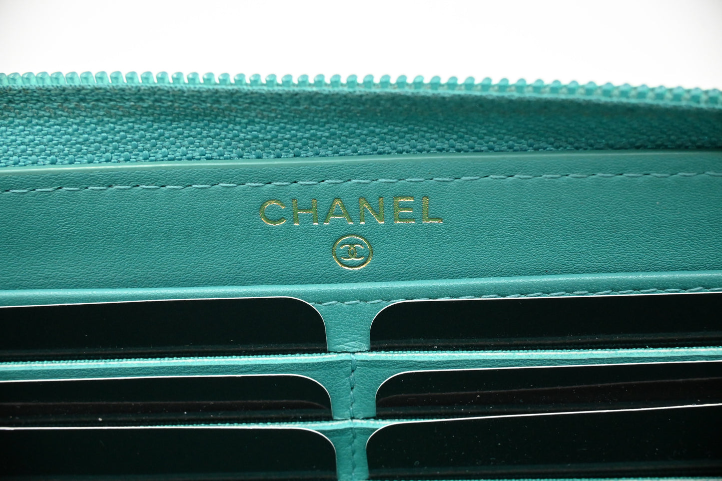 Chanel Boy Long Zippy in Teal Leather