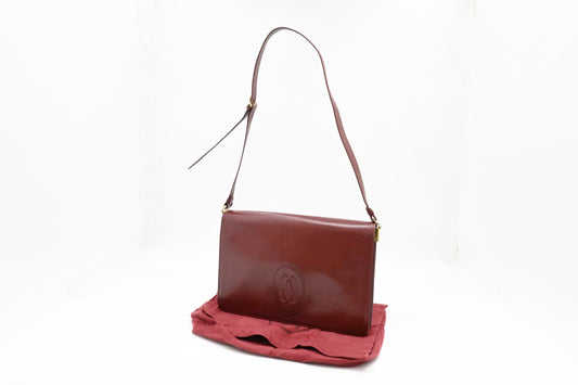 Cartier Messenger Shoulder Bag in Burgundy Leather