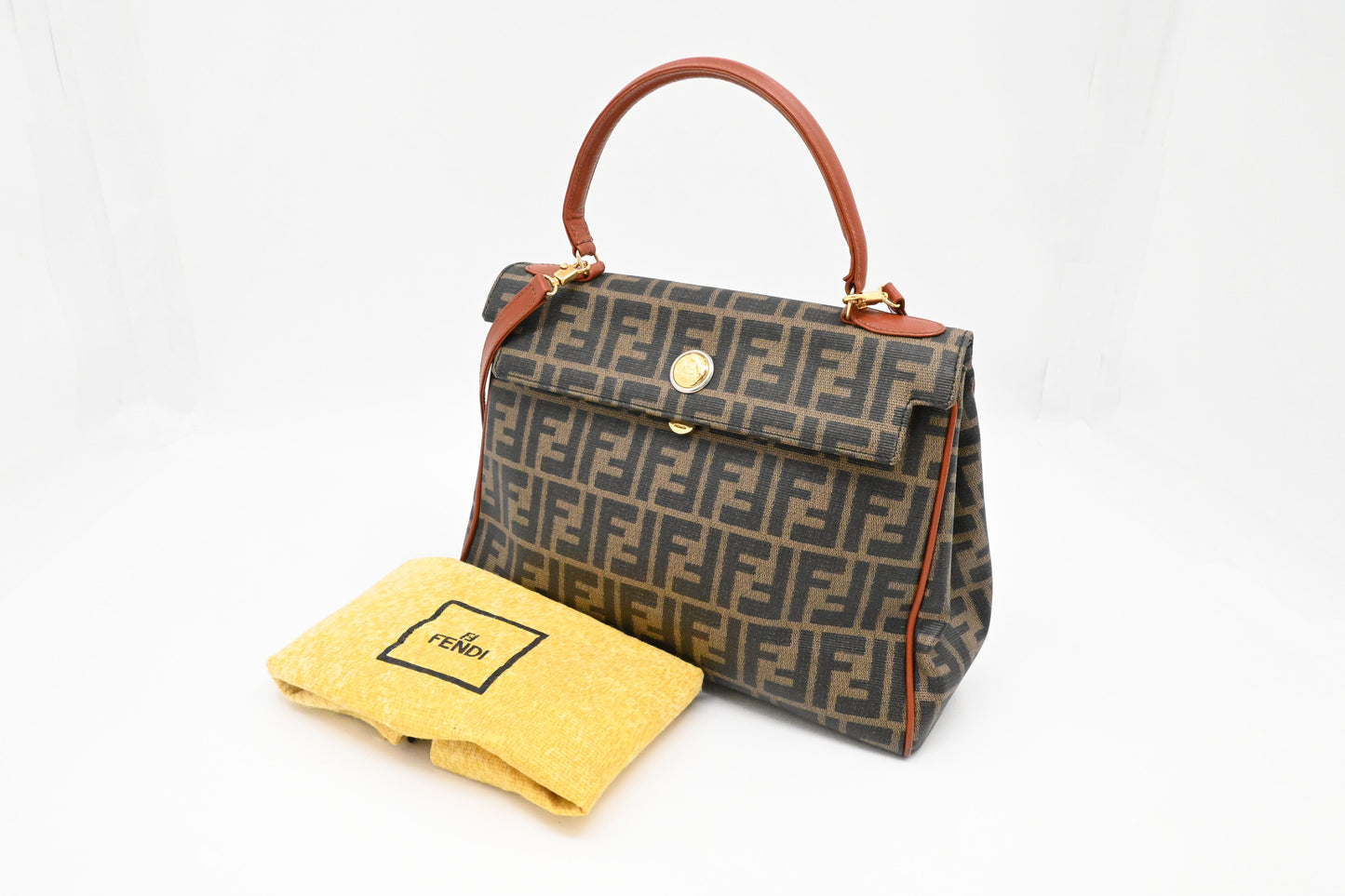 Fendi Top Handle 2-Way Bag in Zucca Coated Canvas