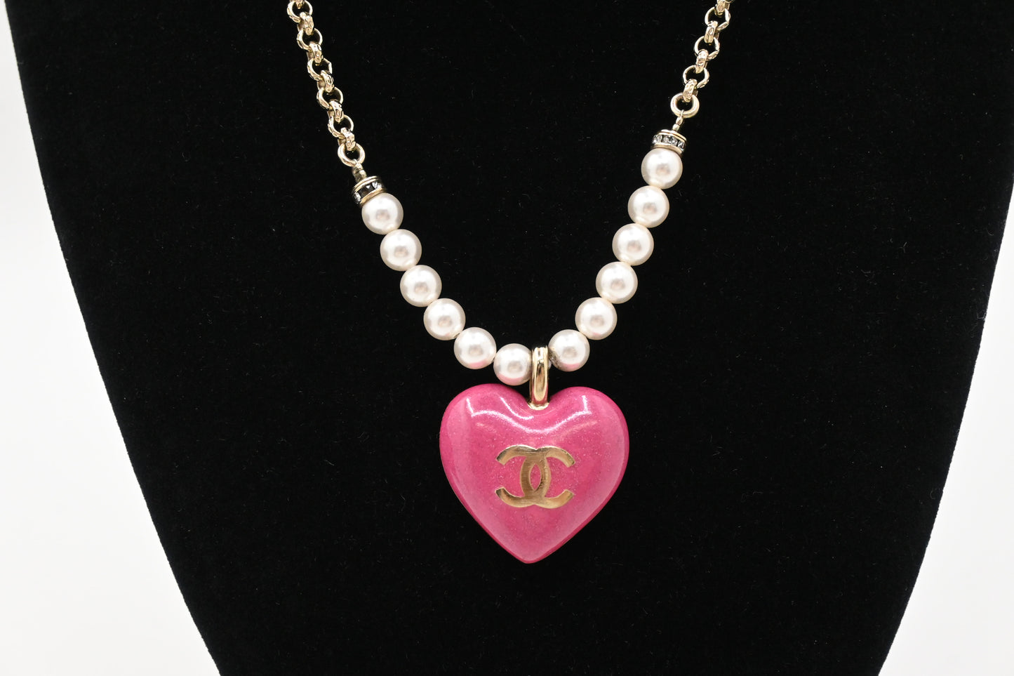 Chanel Pink Crystal Heart Necklace