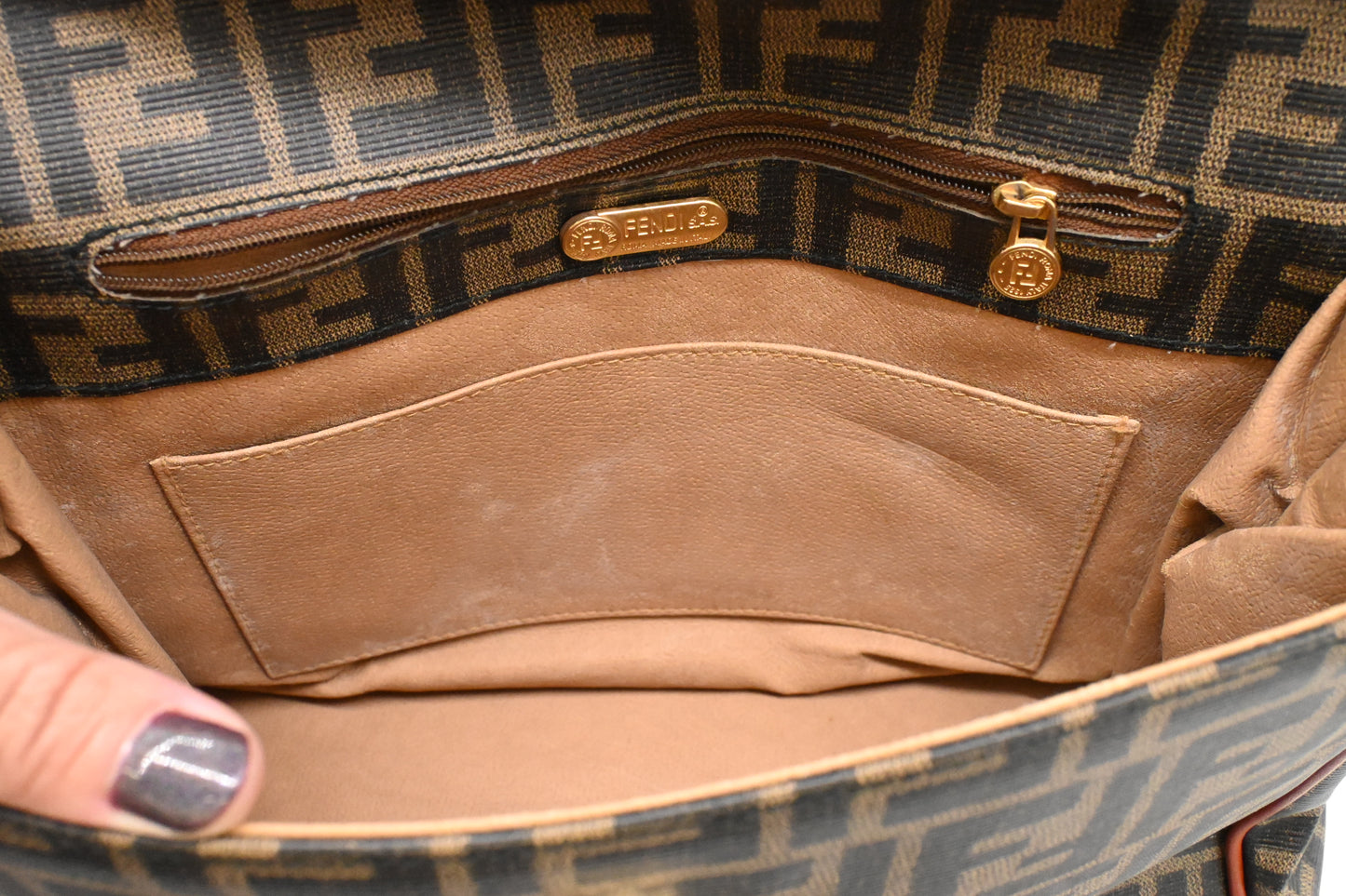 Fendi Top Handle 2-Way Bag in Zucca Coated Canvas