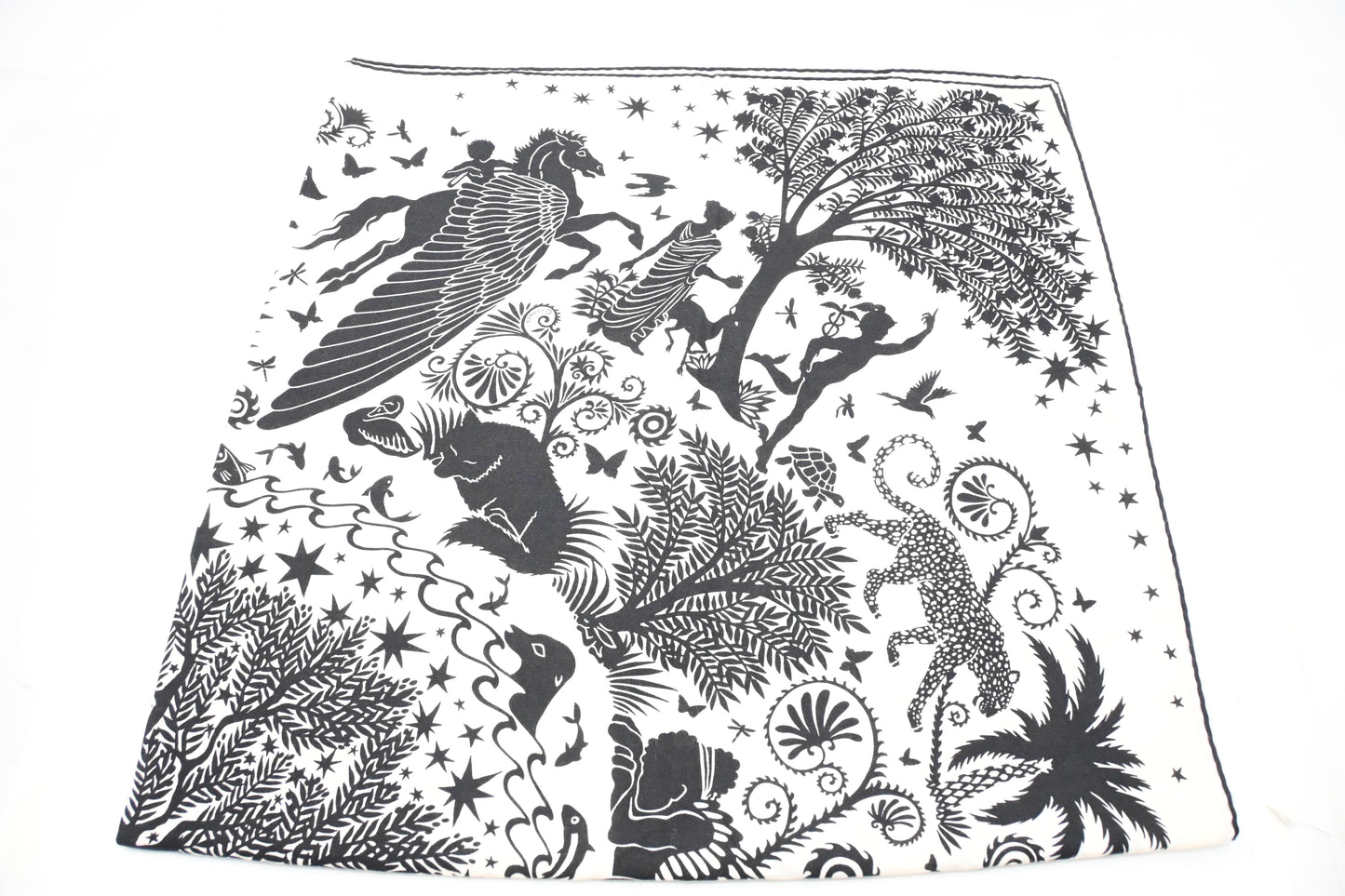 Hermes 'Sous le Charme d'Orphee' Shawl 140 in Black and White Cashmere and Silk