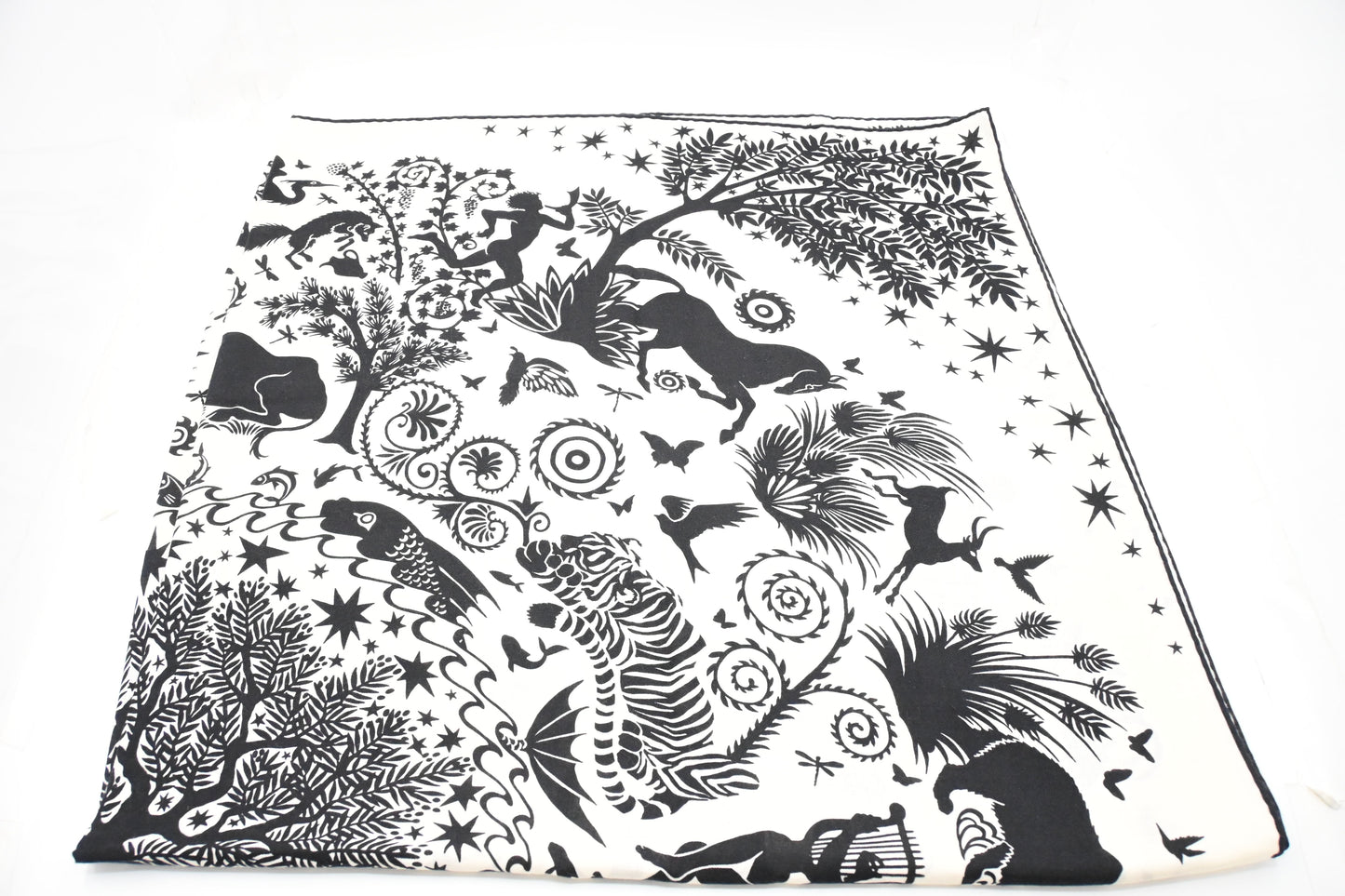 Hermes 'Sous le Charme d'Orphee' Shawl 140 in Black and White Cashmere and Silk