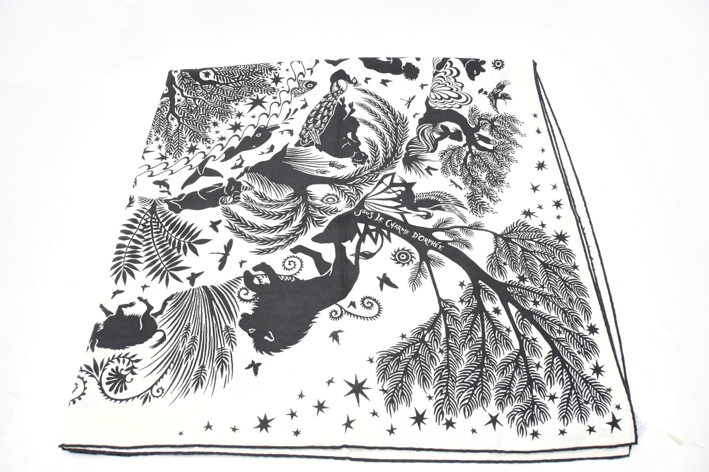 Hermes 'Sous le Charme d'Orphee' Shawl 140 in Black and White Cashmere and Silk