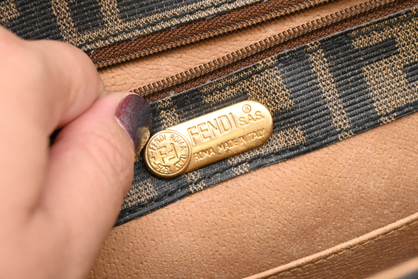 Fendi Top Handle 2-Way Bag in Zucca Coated Canvas