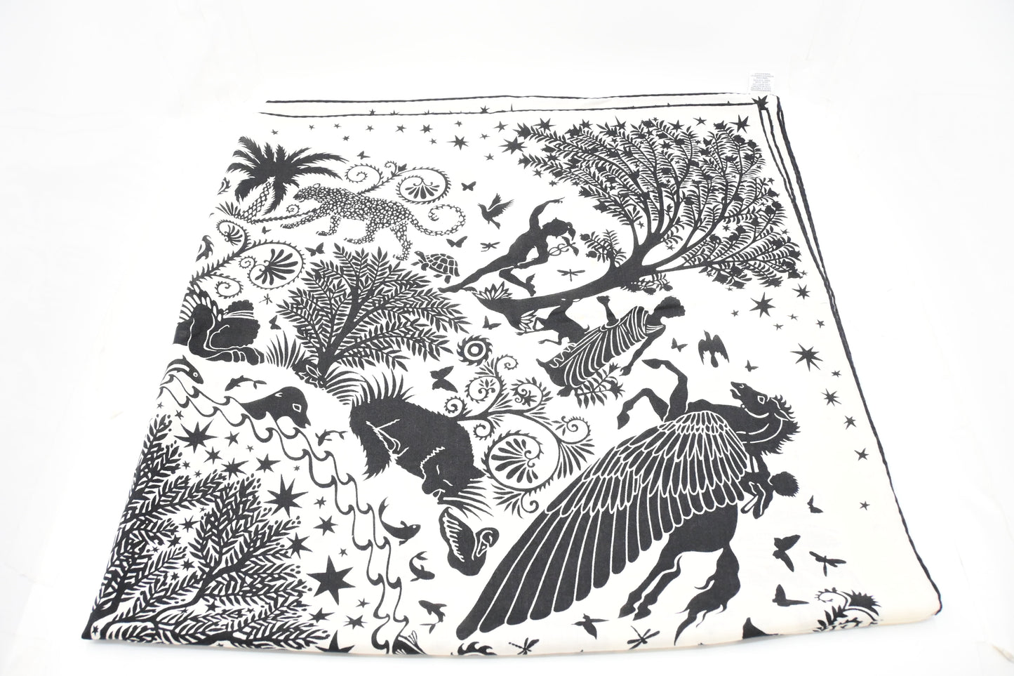 Hermes 'Sous le Charme d'Orphee' Shawl 140 in Black and White Cashmere and Silk