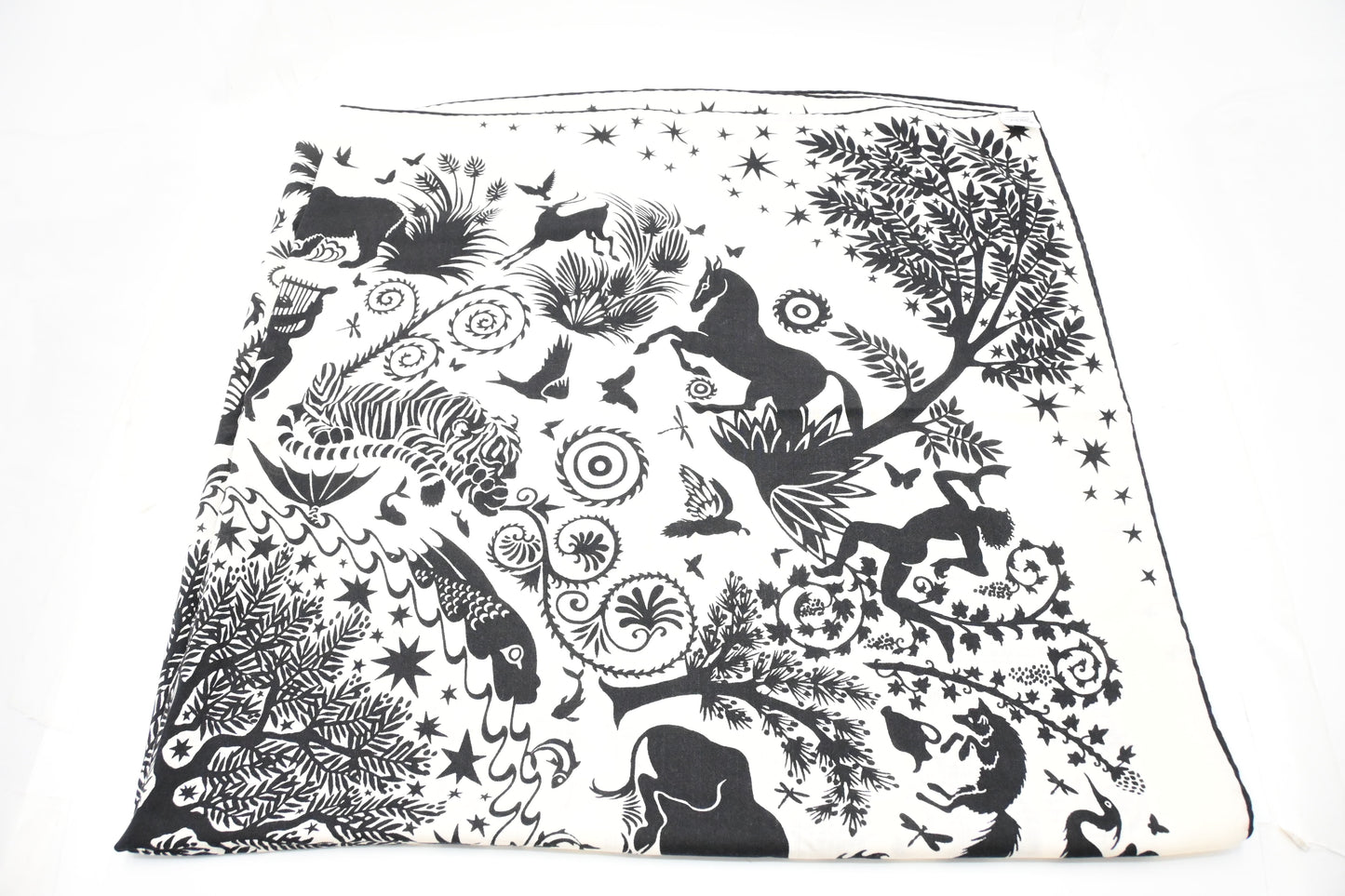 Hermes 'Sous le Charme d'Orphee' Shawl 140 in Black and White Cashmere and Silk