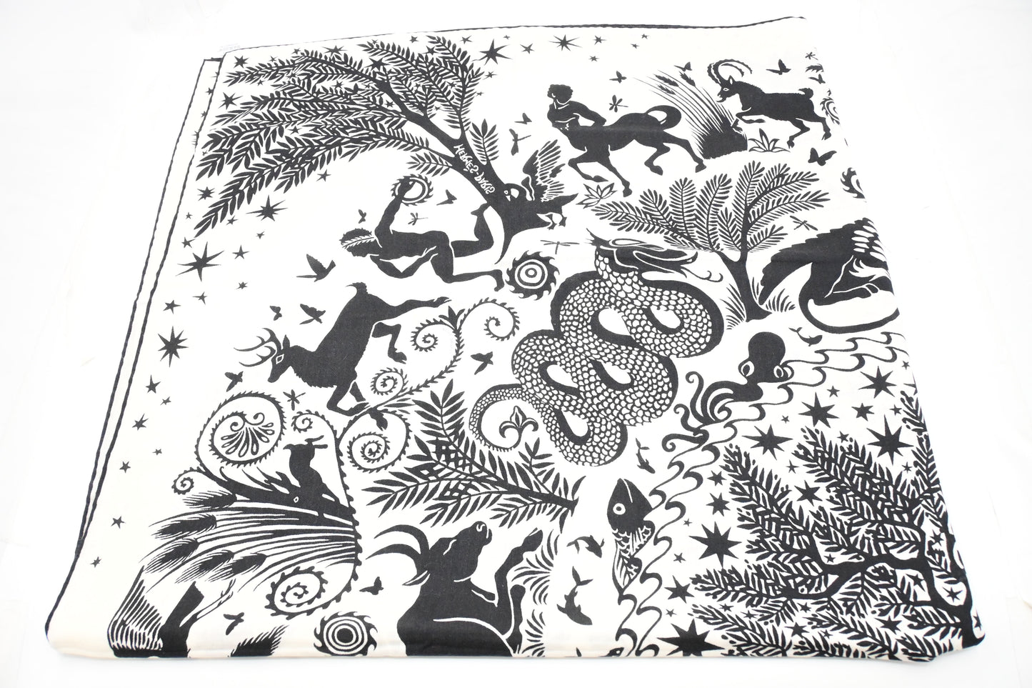 Hermes 'Sous le Charme d'Orphee' Shawl 140 in Black and White Cashmere and Silk