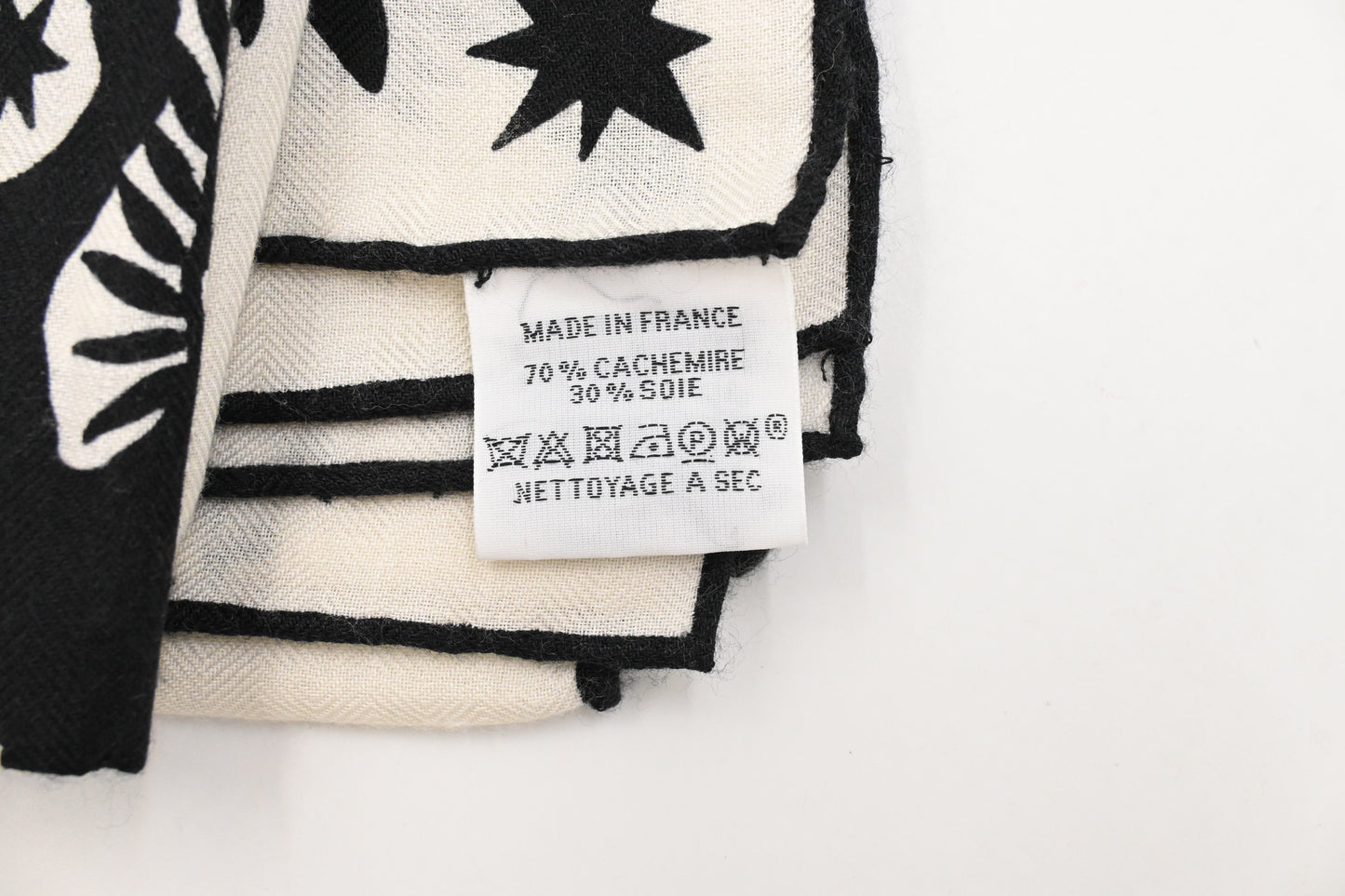 Hermes 'Sous le Charme d'Orphee' Shawl 140 in Black and White Cashmere and Silk