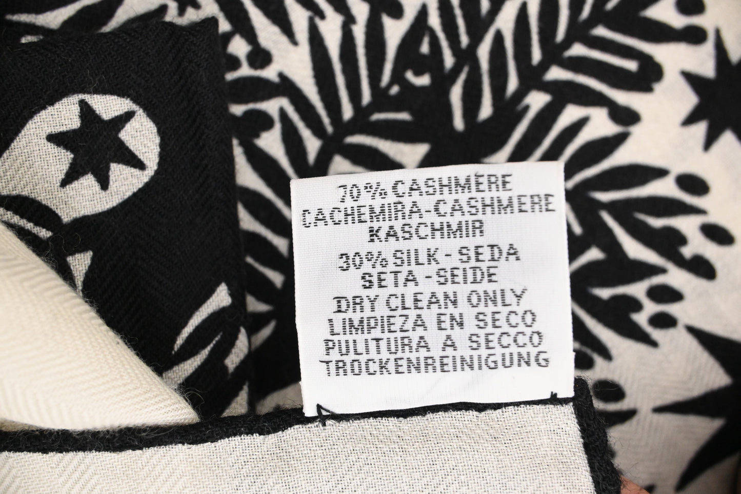 Hermes 'Sous le Charme d'Orphee' Shawl 140 in Black and White Cashmere and Silk