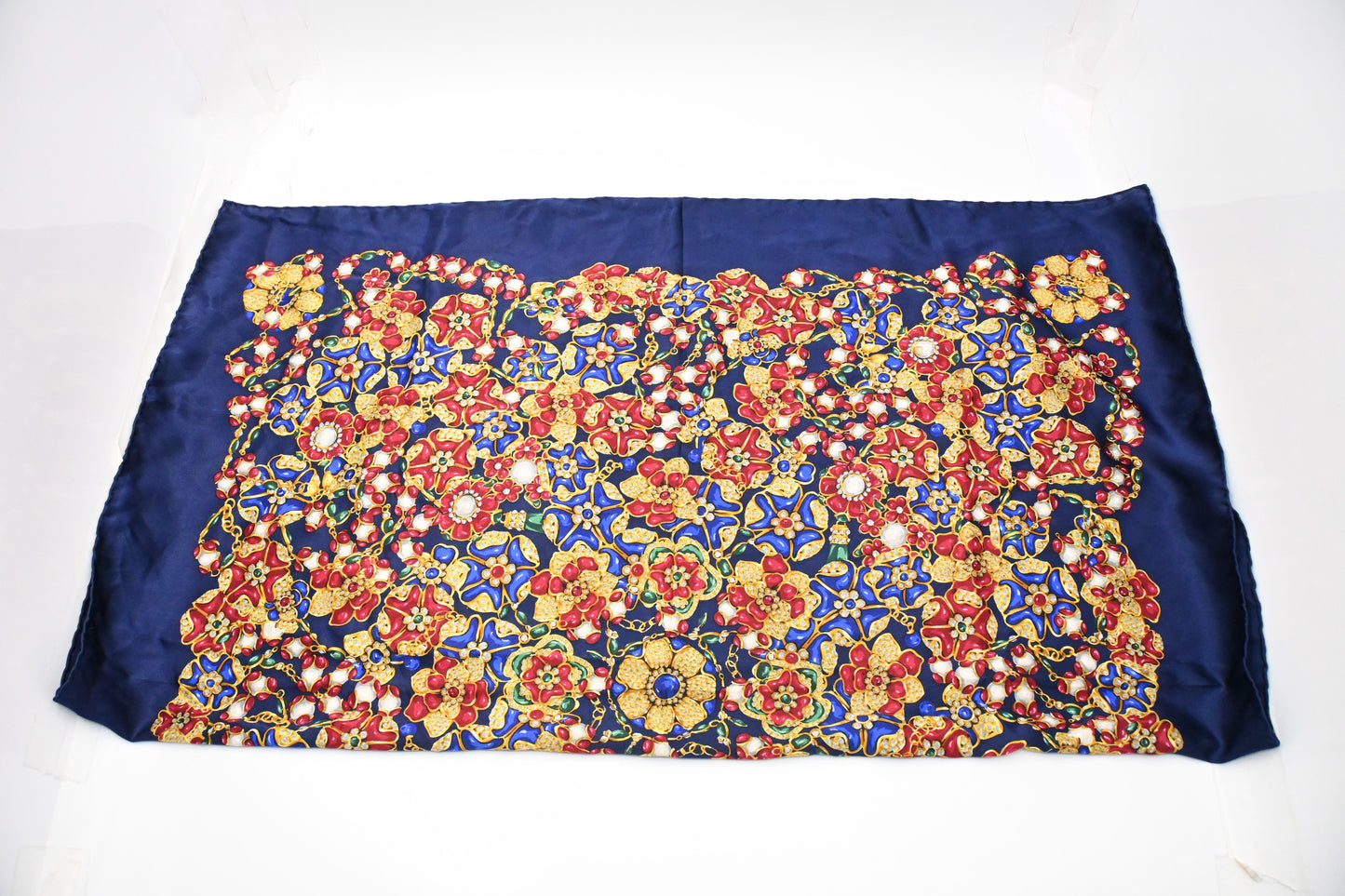 Chanel Jewel Flowers Scarf in Blue Silk