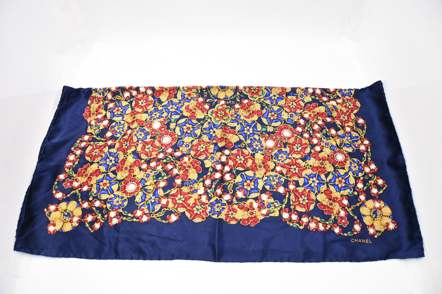 Chanel Jewel Flowers Scarf in Blue Silk