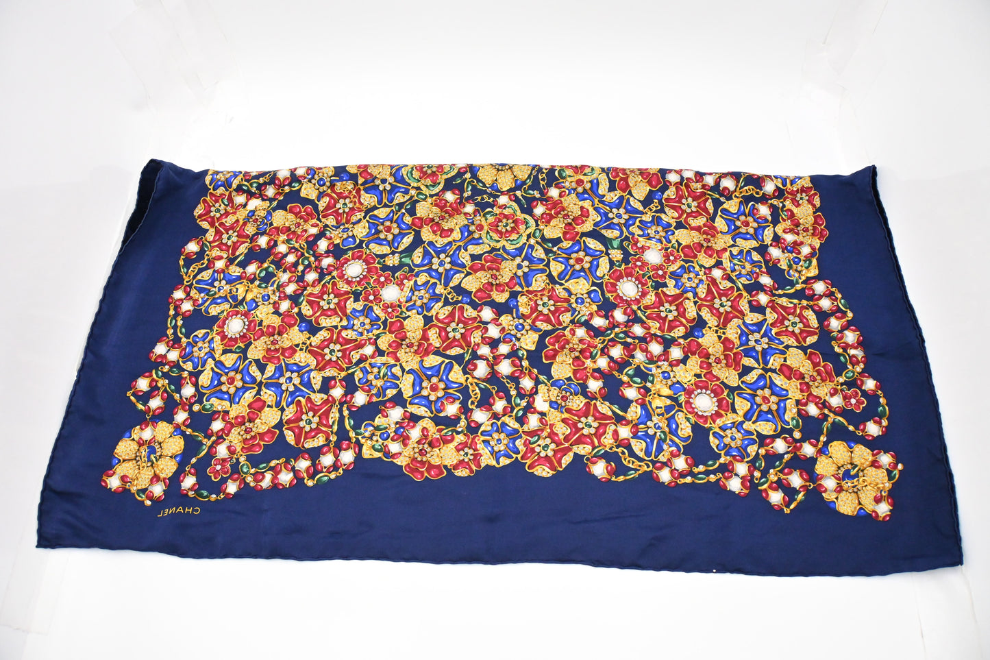 Chanel Jewel Flowers Scarf in Blue Silk