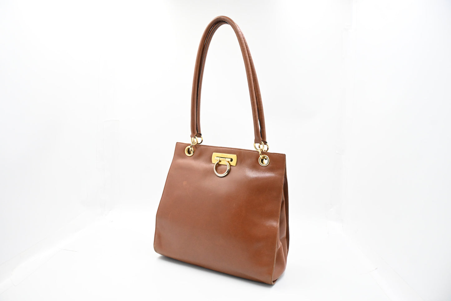 Ferragamo Gancini Shoulder Bag in Brown Leather