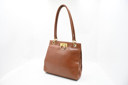 Ferragamo Gancini Shoulder Bag in Brown Leather