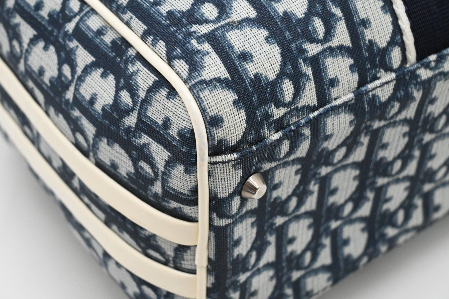 Dior Boston Bag in Navy Blue Oblique Coated Canvas