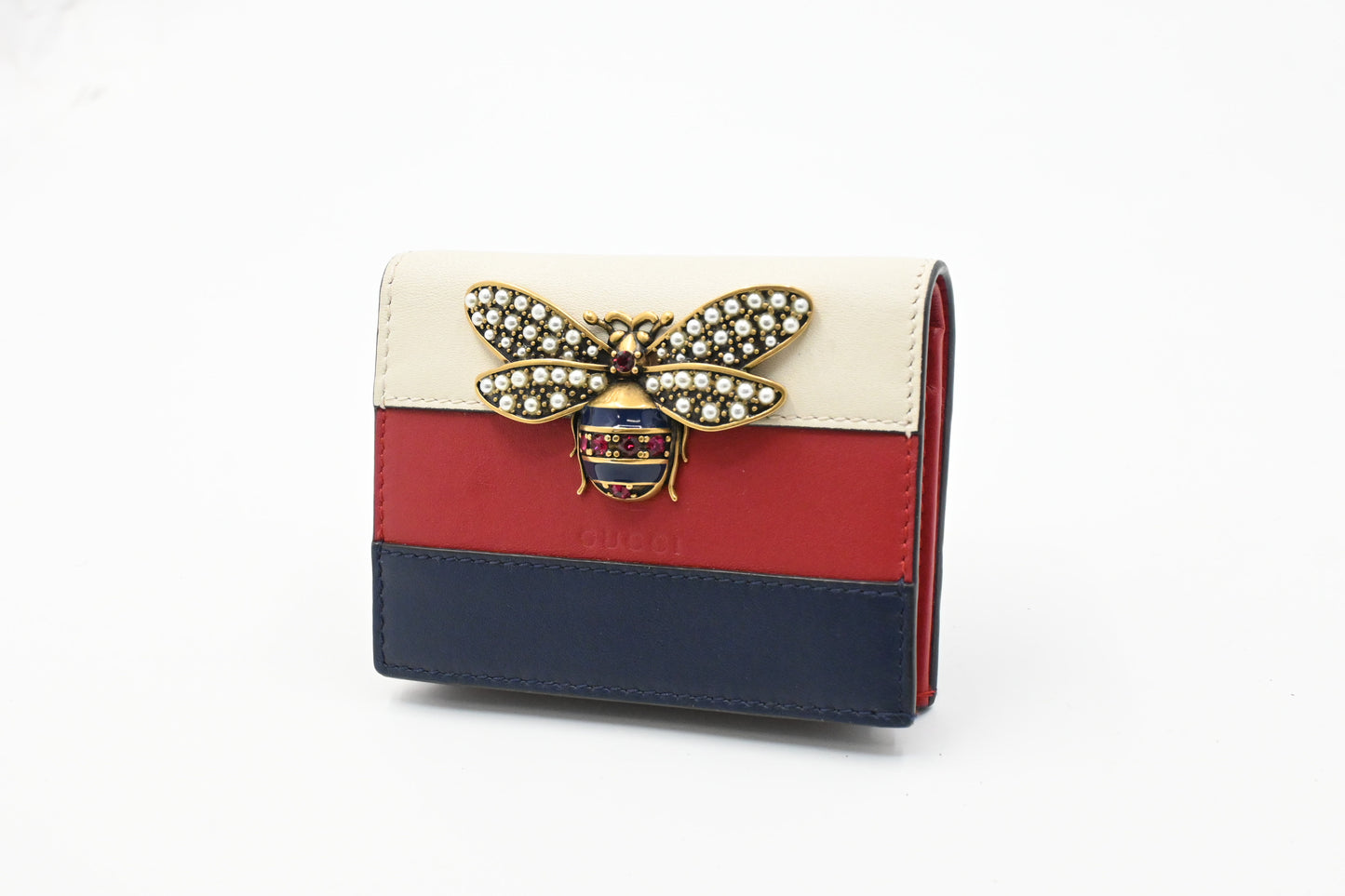 Gucci Queen Margaret Compact Wallet in White, Red and Blue Leather