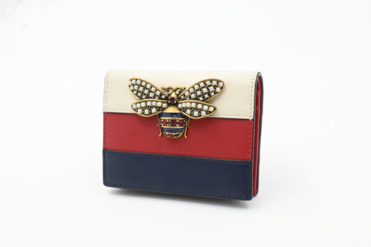 Gucci Queen Margaret Compact Wallet in White, Red and Blue Leather