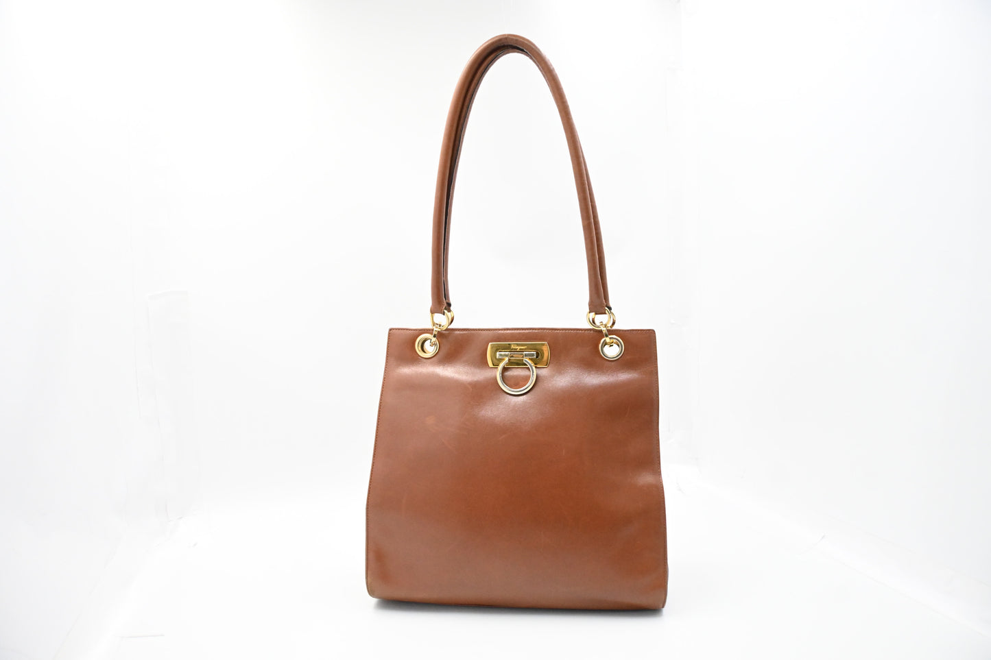 Ferragamo Gancini Shoulder Bag in Brown Leather