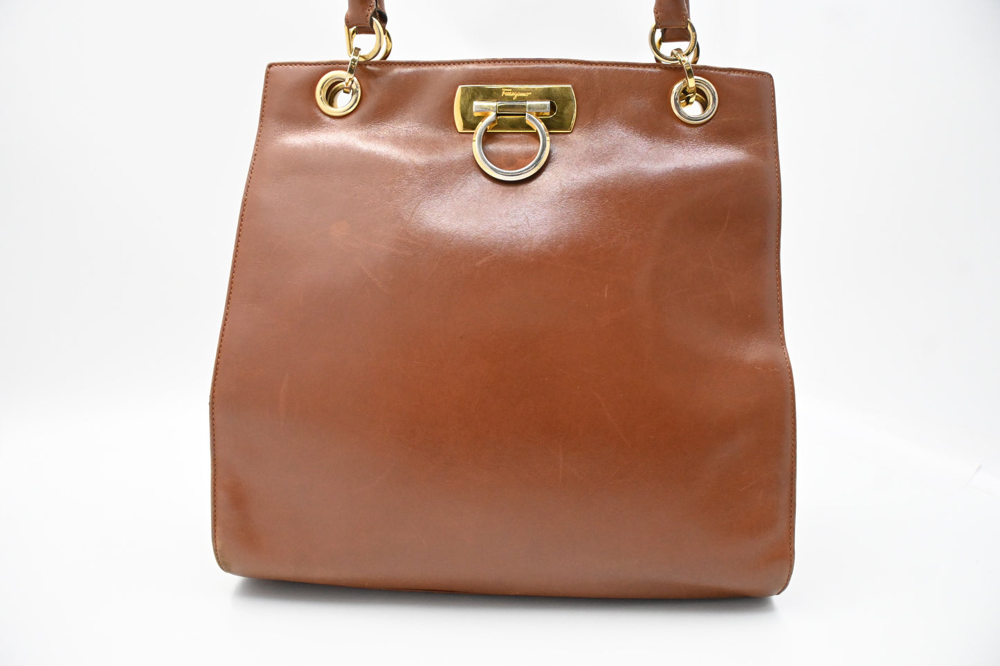 Ferragamo Gancini Shoulder Bag in Brown Leather