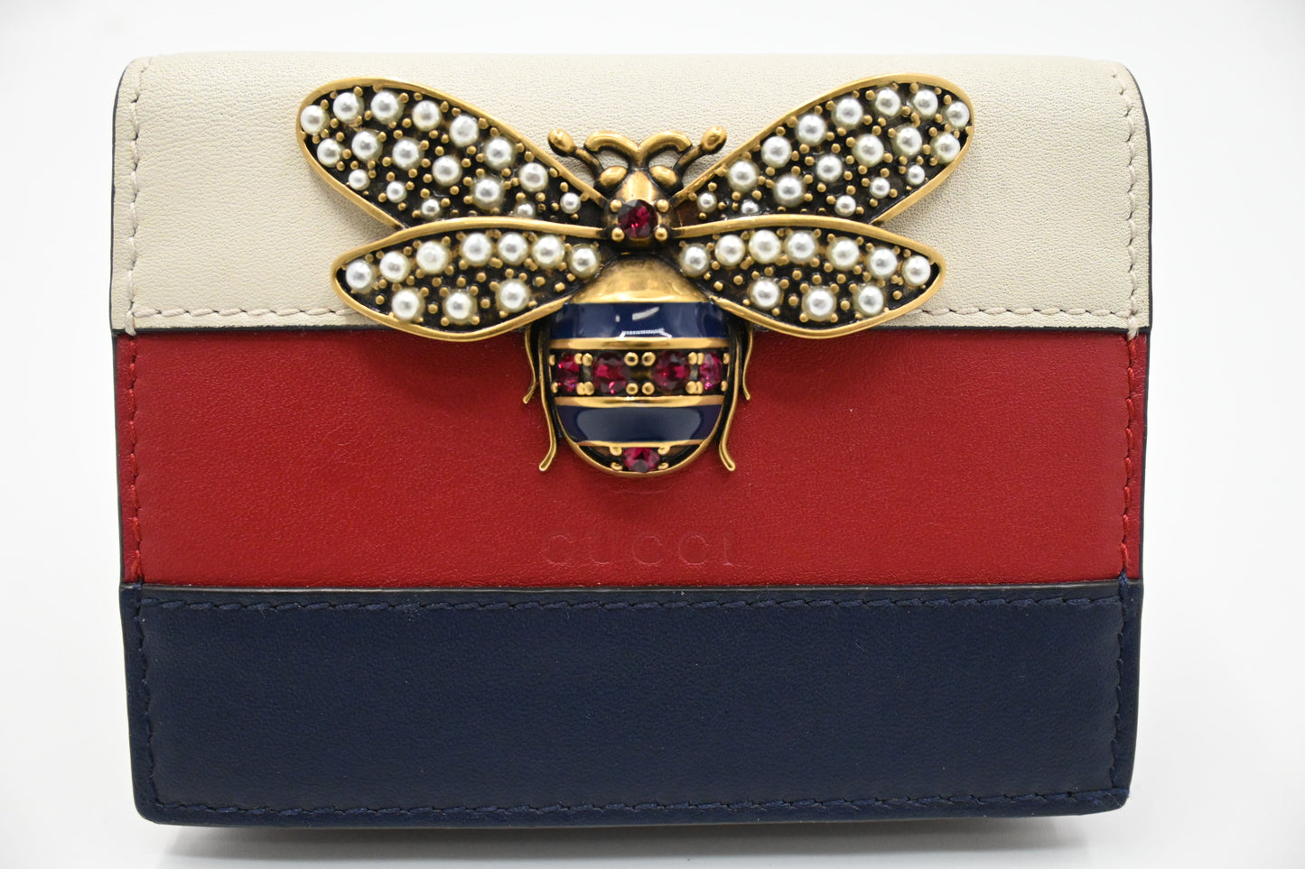Gucci Queen Margaret Compact Wallet in White, Red and Blue Leather