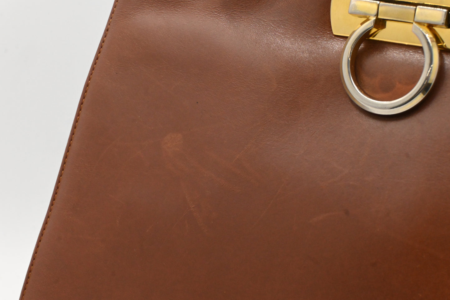 Ferragamo Gancini Shoulder Bag in Brown Leather